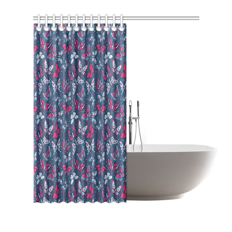 Butterfly Red Deep Blue Print Pattern Shower Curtain