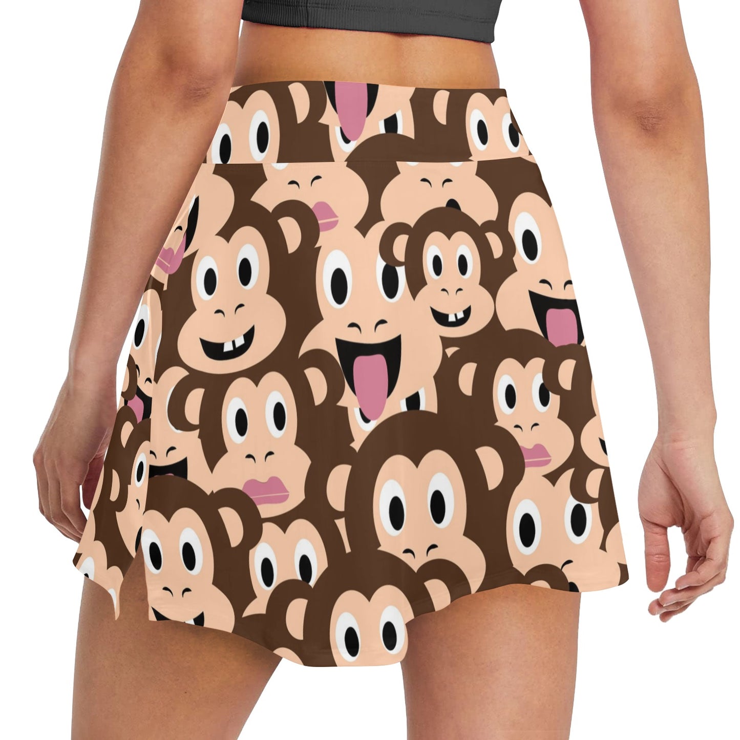 Emoji Monkey Print Pattern Women's Golf Skirt with Pocket