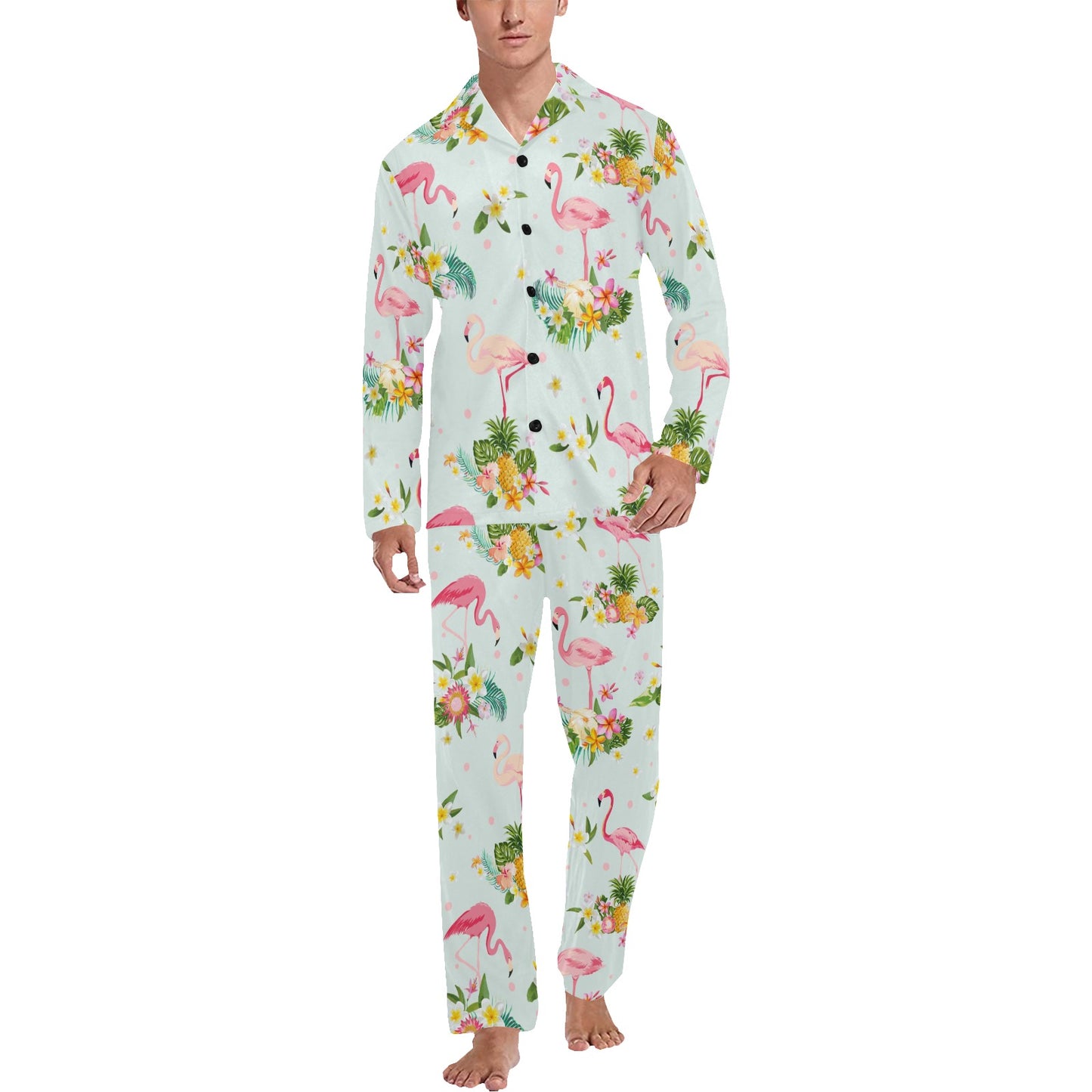Flamingo Sweet Pattern Men's Long Pajama Set