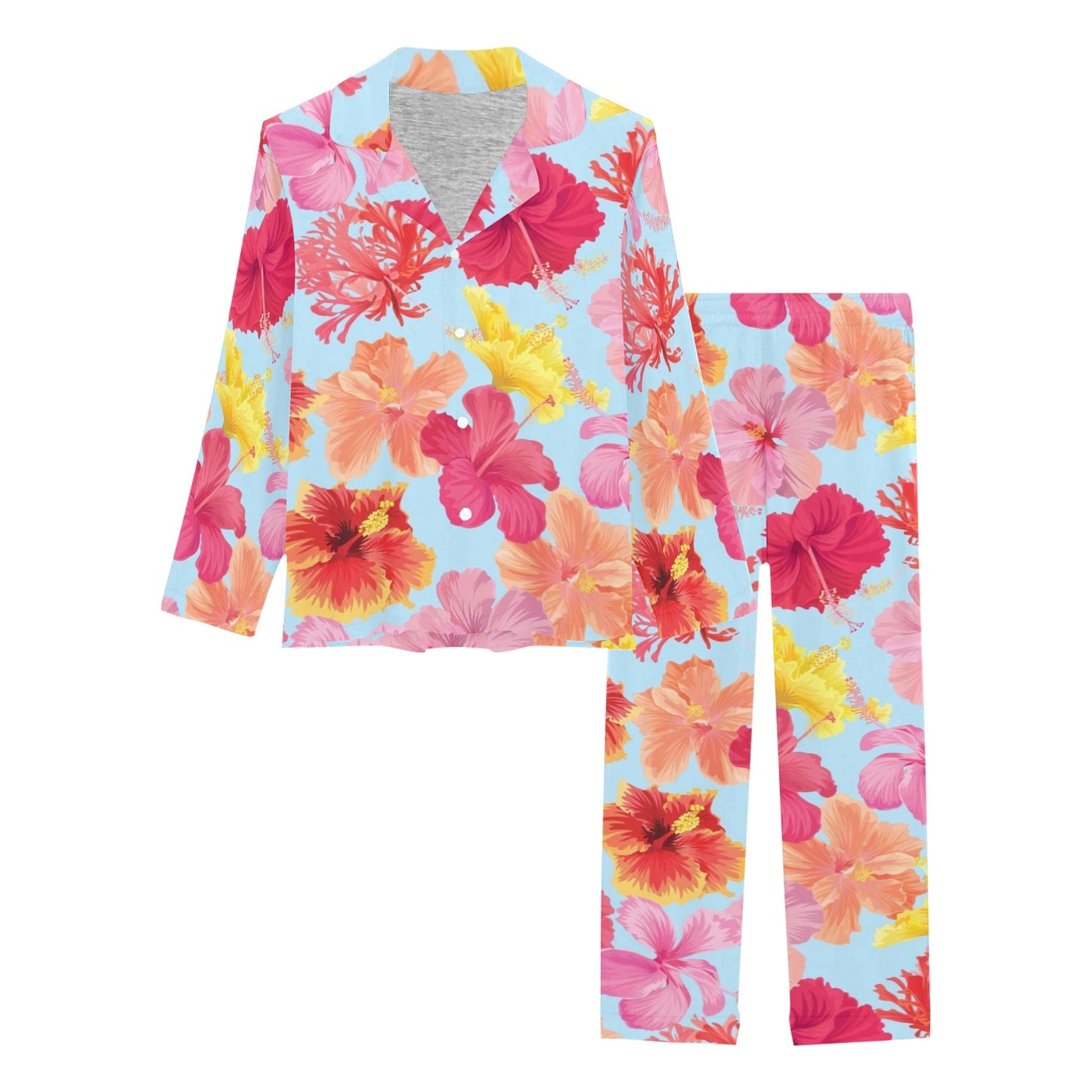 Hibiscus Pattern Print Design HB020 Women's Long Pajama Set
