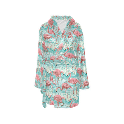 Flamingo Background Themed Print Women's Fleece Robe