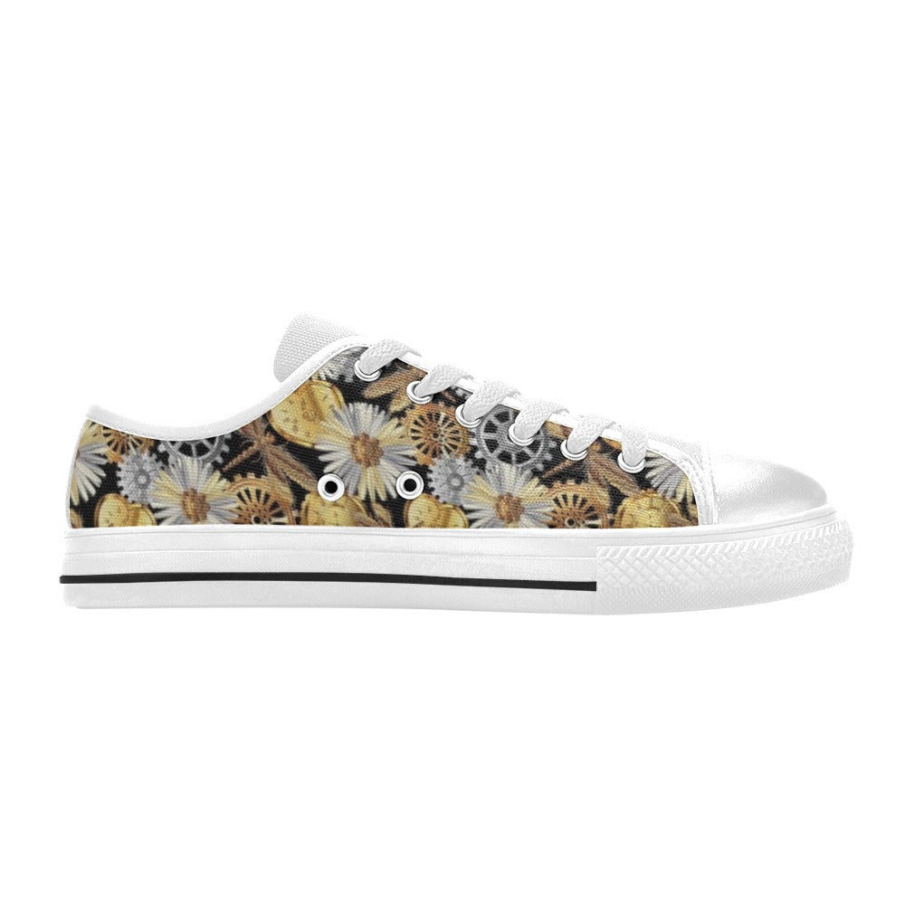 Steampunk Dragonfly Print Design LKS302 Women's White Low Top Shoes