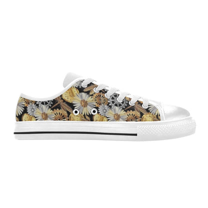 Steampunk Dragonfly Print Design LKS302 Women's White Low Top Shoes