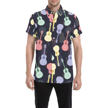 Acoustic Guitar Print Design LKS401 Men Short Sleeve Button Up Shirt