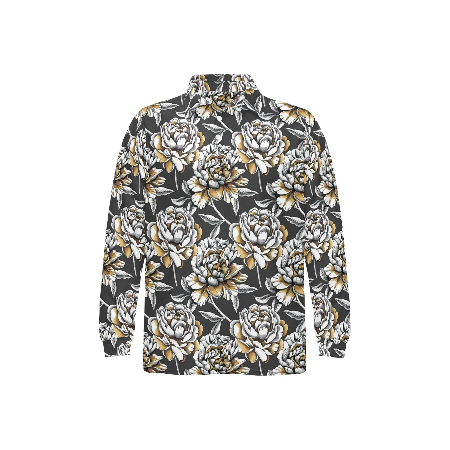 Peony Pattern Print Design PE06 Long Sleeve Polo Shirt For Men's