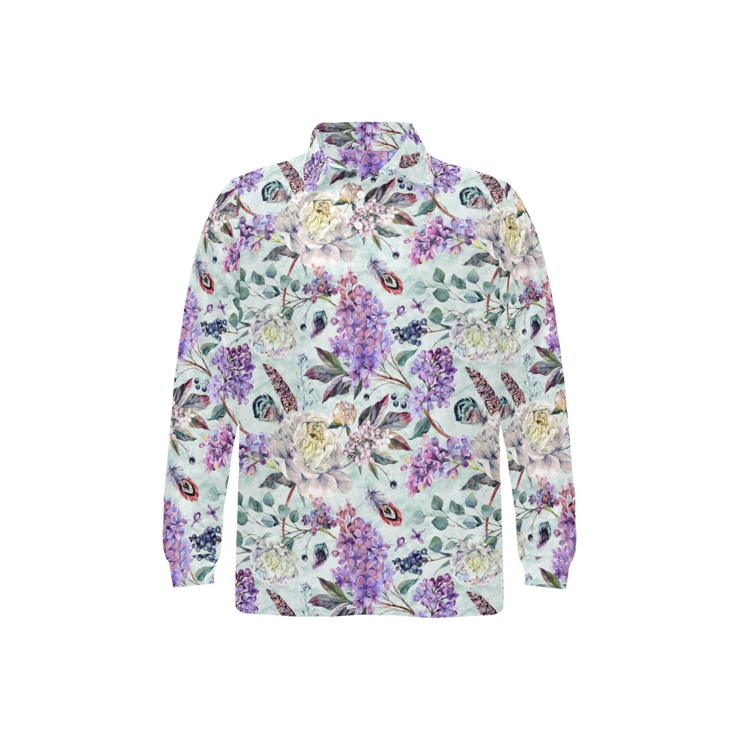 Lilac Pattern Print Design LI06 Long Sleeve Polo Shirt For Men's