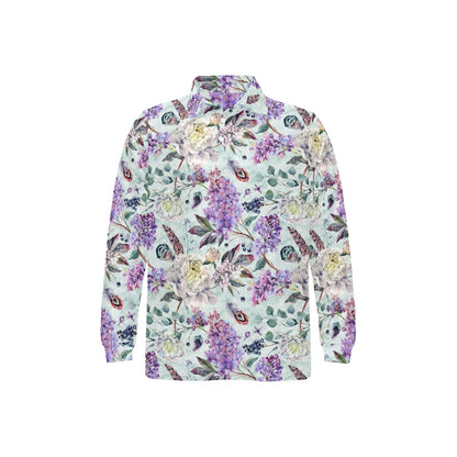 Lilac Pattern Print Design LI06 Long Sleeve Polo Shirt For Men's