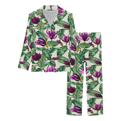 Magnolia Pattern Print Design MAG07 Women's Long Pajama Set