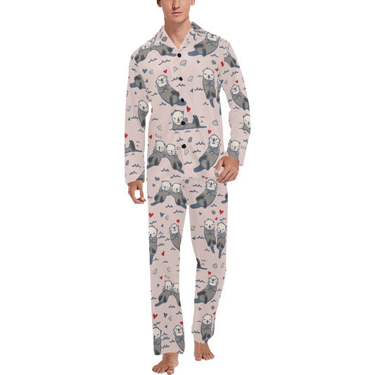 Sea Otter Pattern Print Design 02 Men's Long Pajama Set