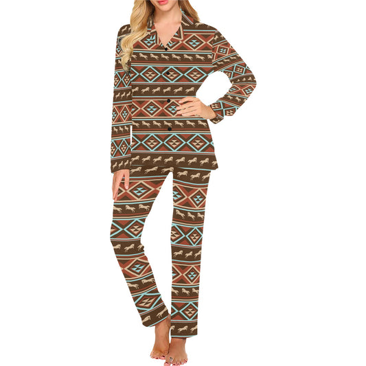 Western Horse Pattern Print LKS301 Women's Long Pajama Set