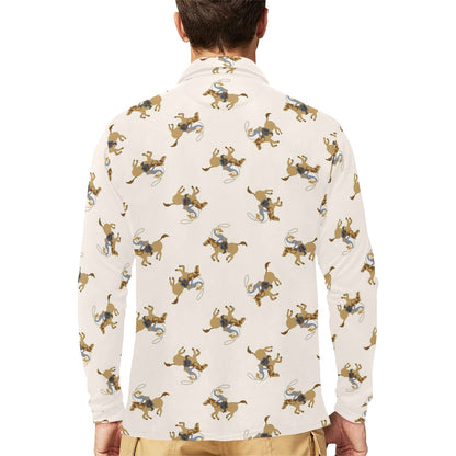 Cowboy Pattern Print Design 01 Long Sleeve Polo Shirt For Men's