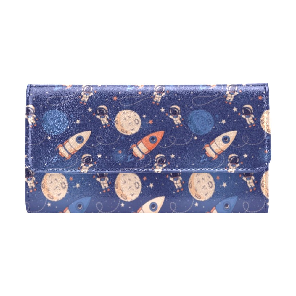 Space Astronaut Rocket Print Design LKS304 Women's Trifold Wallet