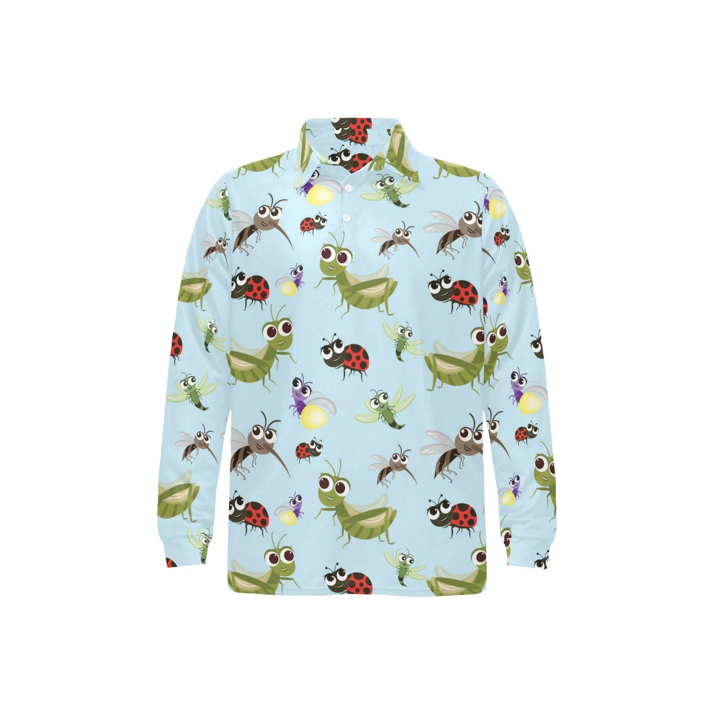 Ladybug Pattern Print Design 01 Long Sleeve Polo Shirt For Men's