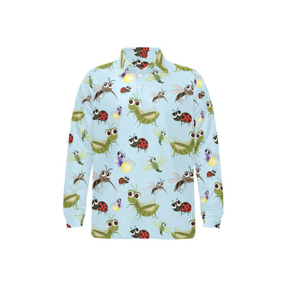 Ladybug Pattern Print Design 01 Long Sleeve Polo Shirt For Men's