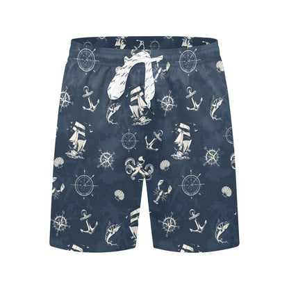 Nautical Sea Themed Print Men's Swim Trunks Beach Shorts