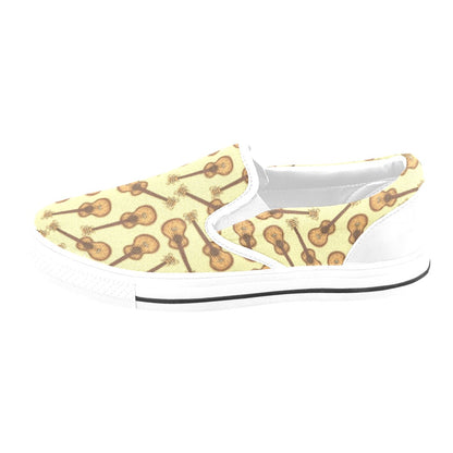 Acoustic Guitar Print Design LKS402 White Slip Ons Canvas Women's Shoes