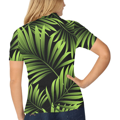 Green Neon Tropical Palm Leaves Women's Polo Shirt