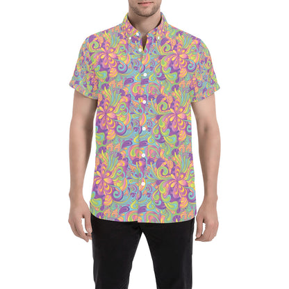 Trippy Print Design LKS306 Men Short Sleeve Button Up Shirt