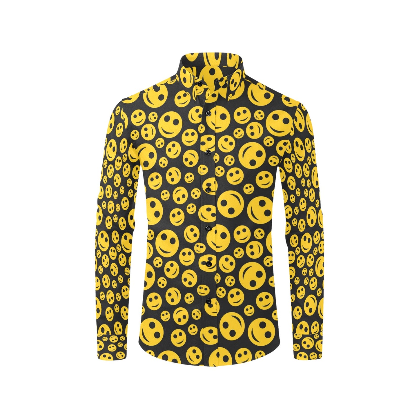 Smiley Face Emoji Print Design LKS304 Men's Long Sleeve Dress Shirt