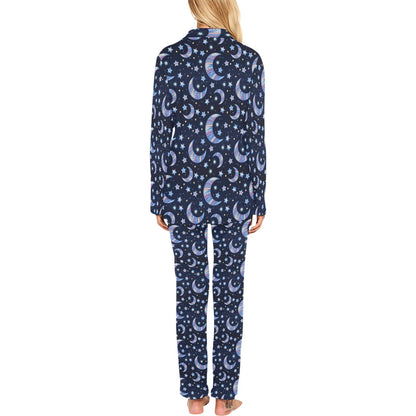 Celestial Moon Pattern Print Design 03 Women's Long Pajama Set