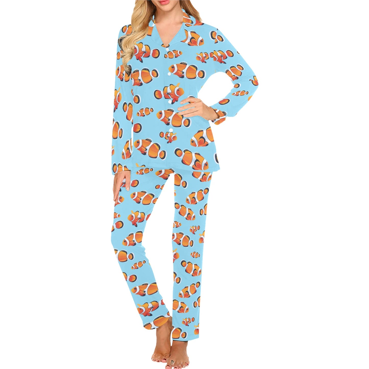 Clownfish Pattern Print Design 01 Women's Long Pajama Set