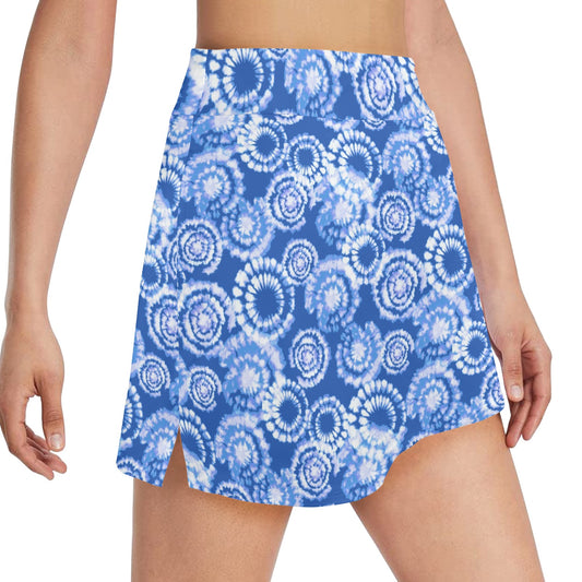 Tie Dye Blue Design Print 17" Golf & Pickleball Skort with Pockets