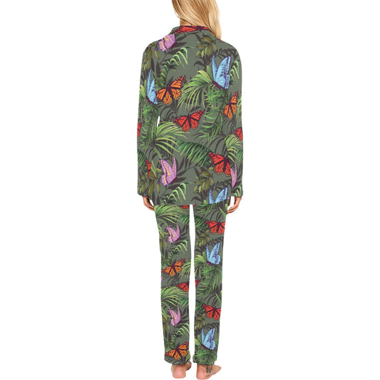 Monarch Butterfly Pattern Print Design 04 Women's Long Pajama Set