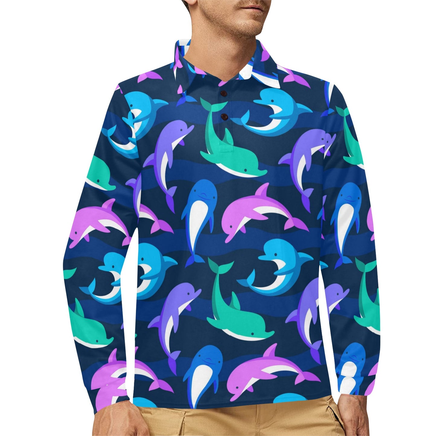 Dolphin Baby Long Sleeve Polo Shirt For Men's