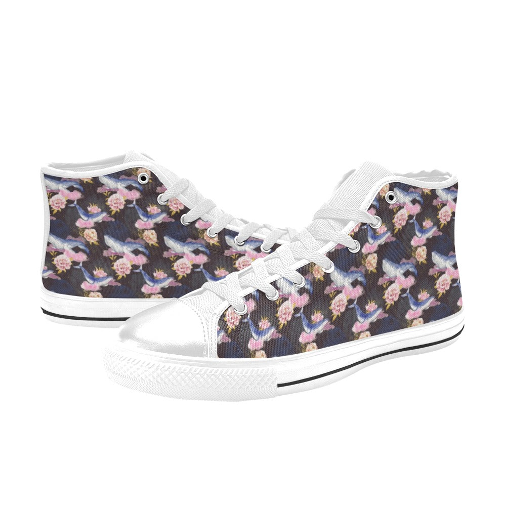 Blue Whale Print Design LKS401 Men's High Top Canvas Shoes