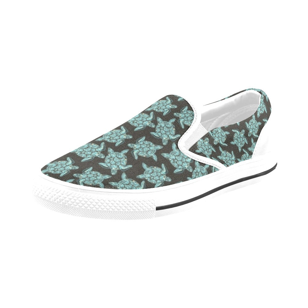 Sea Turtle Print Design LKS302 White Slip Ons Canvas Women's Shoes