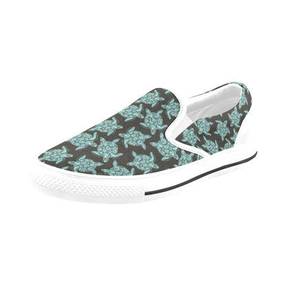Sea Turtle Print Design LKS302 White Slip Ons Canvas Women's Shoes