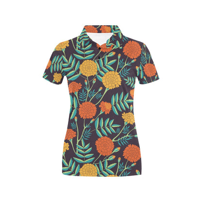 Marigold Pattern Print Design MR01 Women's Polo Shirt