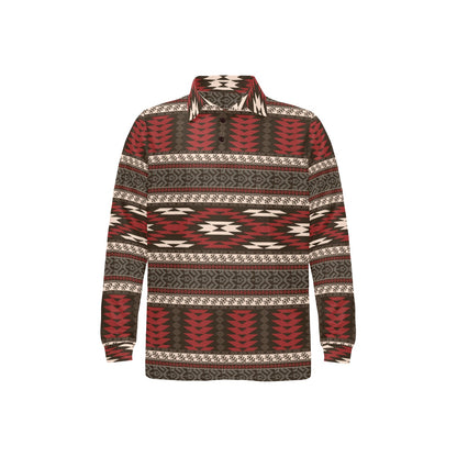 Native Pattern Print Design A03 Long Sleeve Polo Shirt For Men's