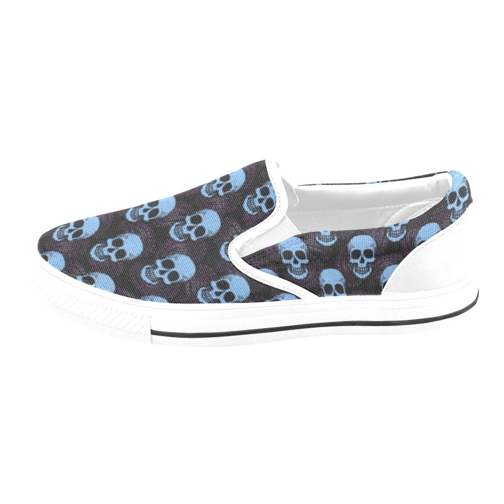 Skull Print Design LKS3012 White Slip Ons Canvas Women's Shoes