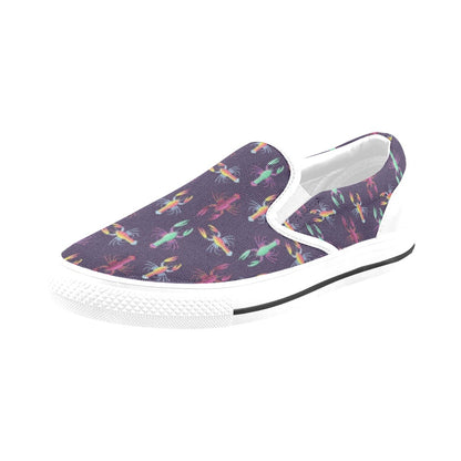 Lobster Print Design LKS402 White Slip Ons Canvas Women's Shoes