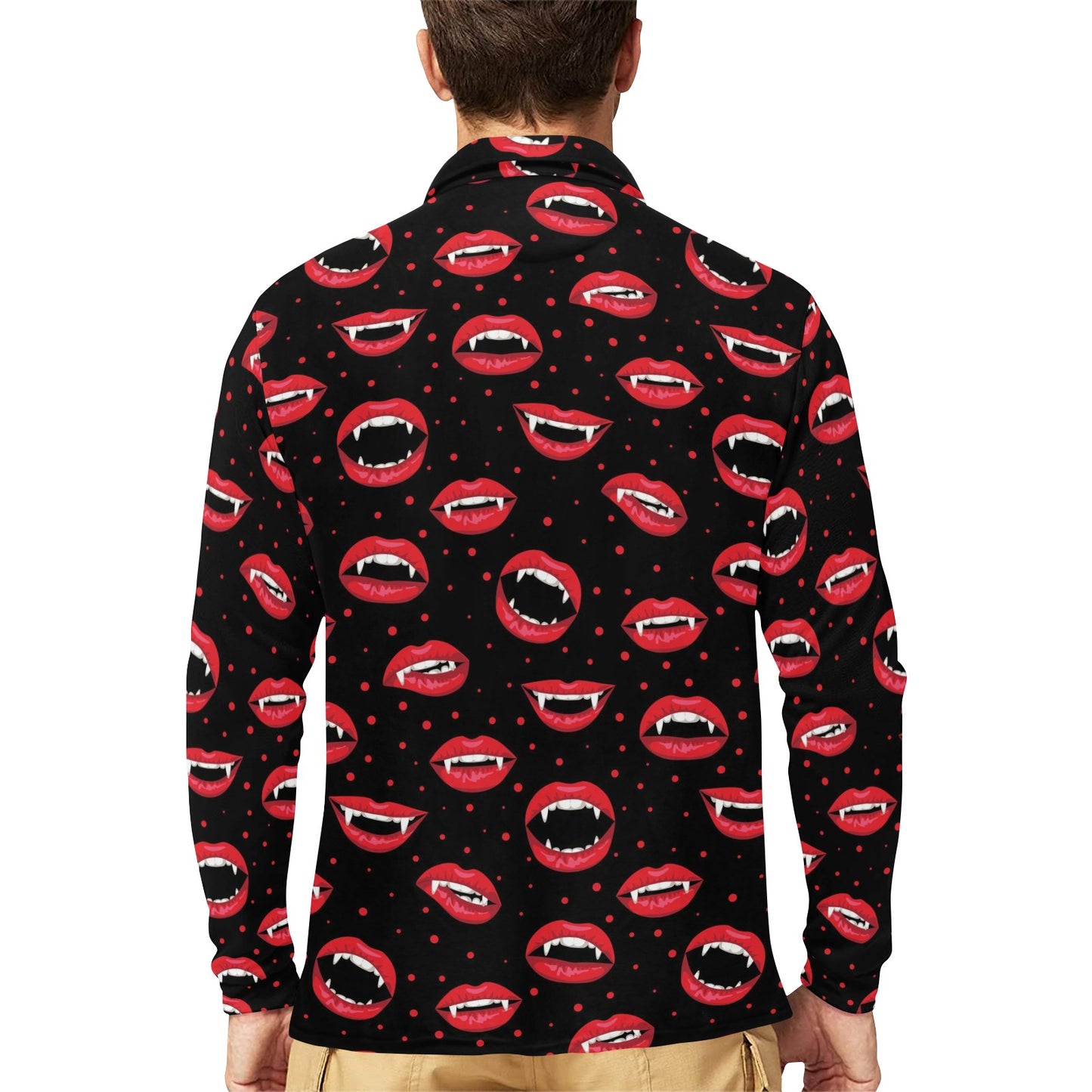 Halloween Pattern Print Design 01 Long Sleeve Polo Shirt For Men's
