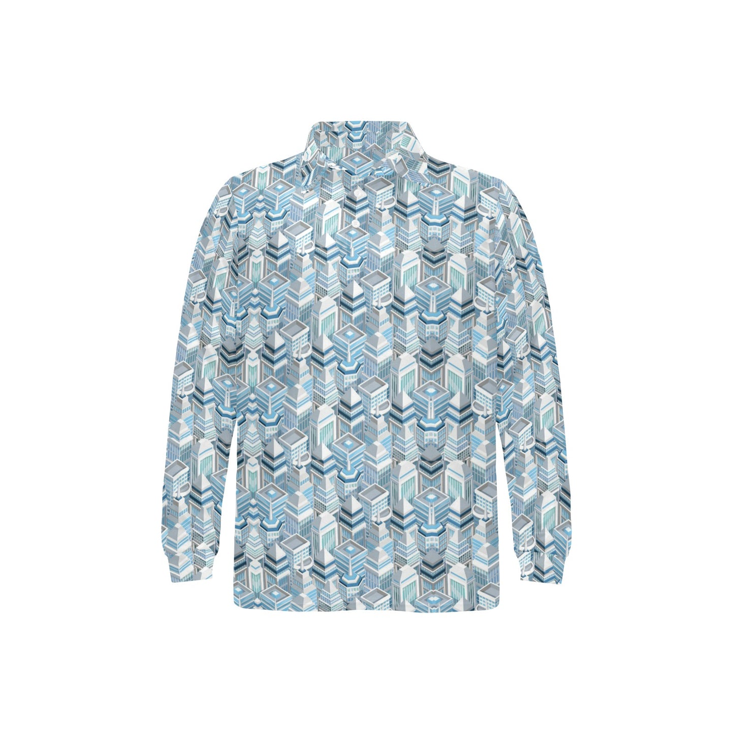 City Pattern Print Design 03 Long Sleeve Polo Shirt For Men's