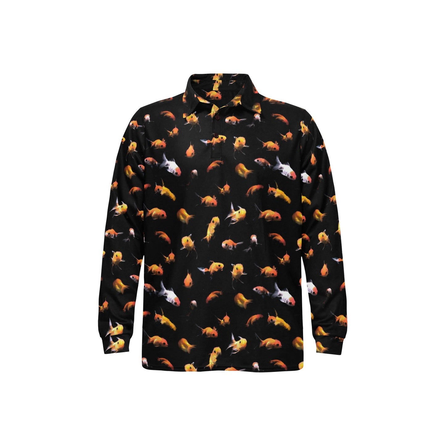 Goldfish Print Design LKS402 Long Sleeve Polo Shirt For Men's