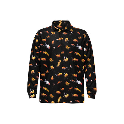 Goldfish Print Design LKS402 Long Sleeve Polo Shirt For Men's