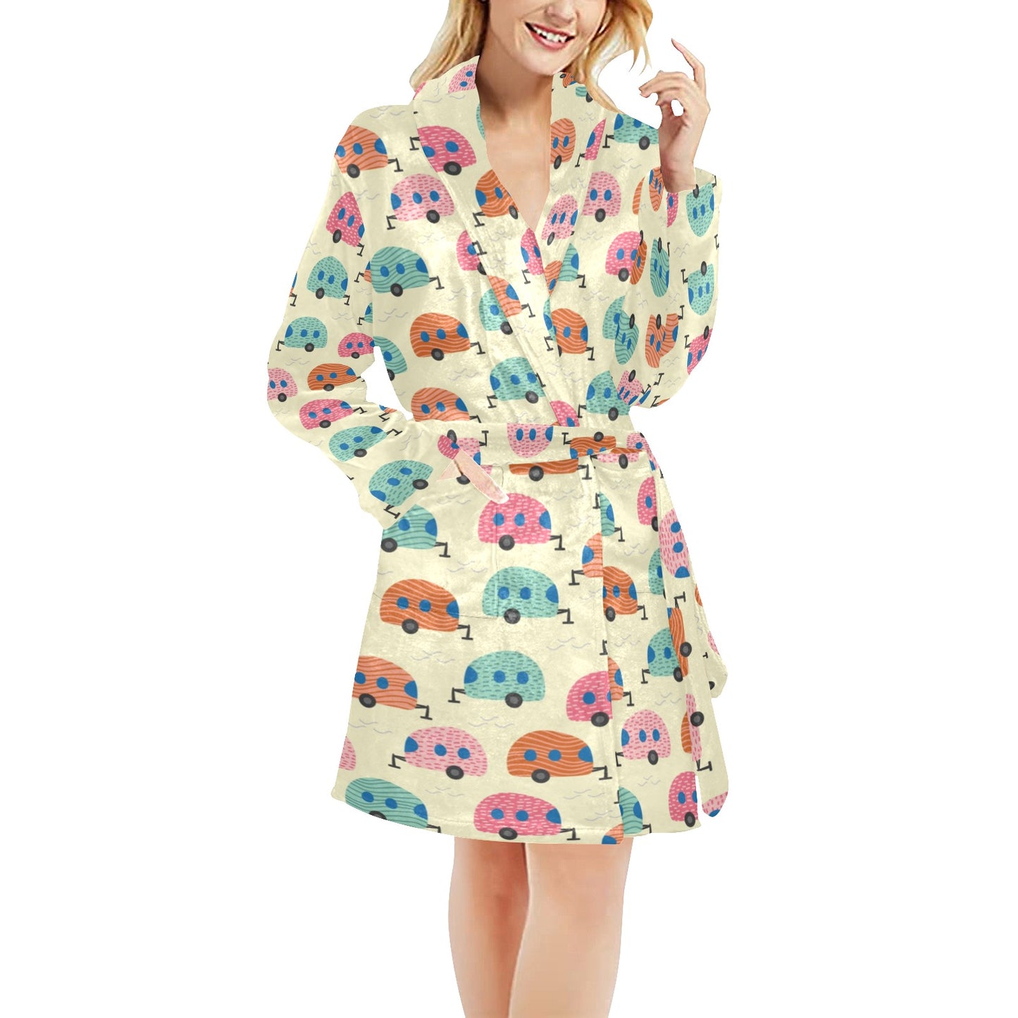 Camper Pattern Print Design 06 Women's Fleece Robe