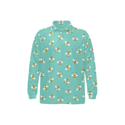 Bee Pattern Print Design 01 Long Sleeve Polo Shirt For Men's