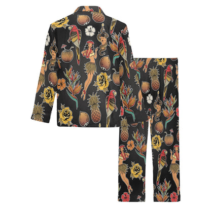 Hula Dancers Hawaiian Style Pattern Print Design 02 Men's Long Pajama Set