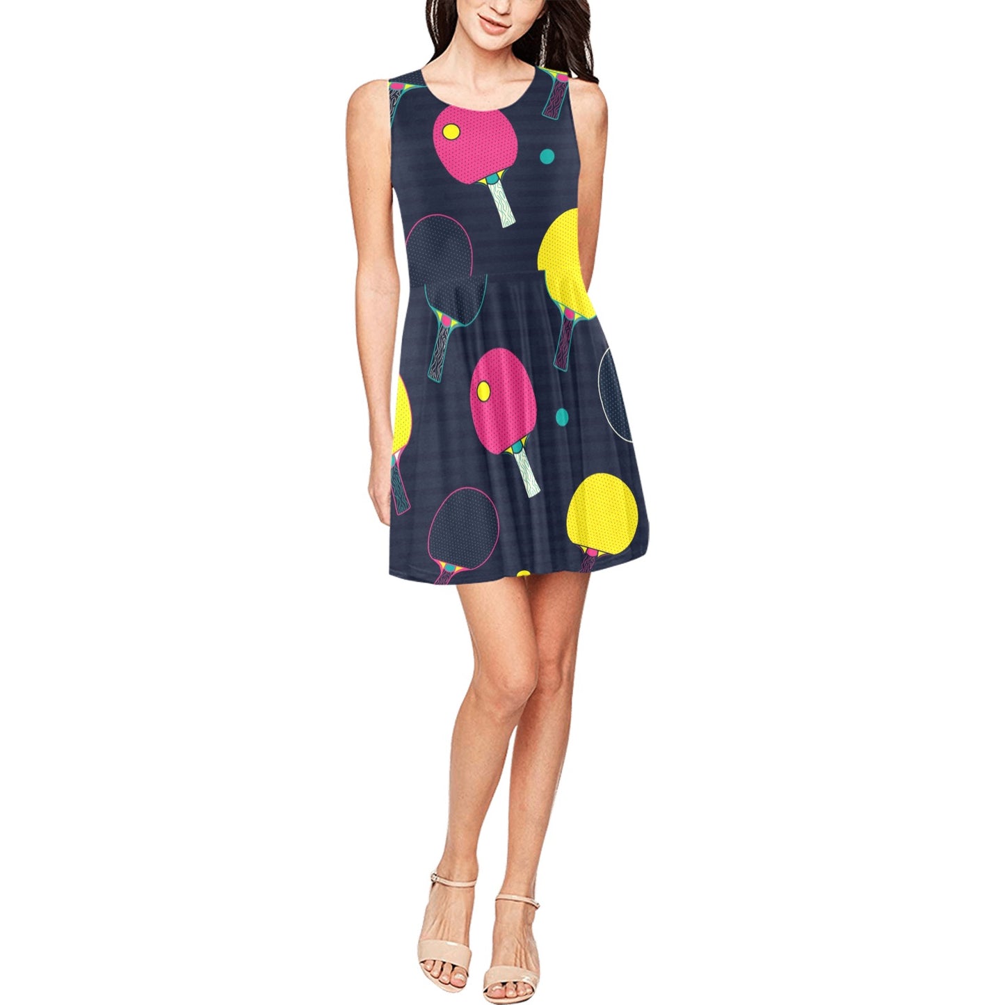 Ping Pong Pattern Print Design A04 Sleeveless Dress