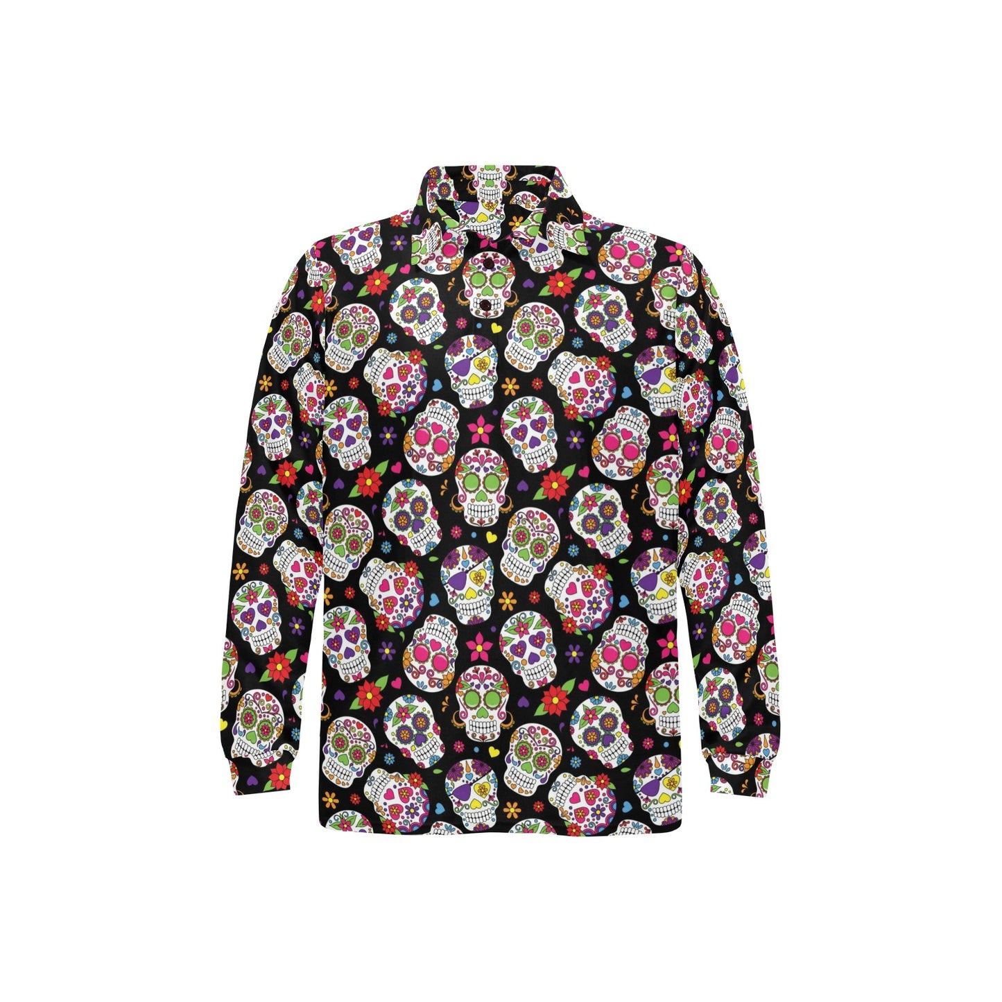 Sugar Skull Print Design LKS302 Long Sleeve Polo Shirt For Men's