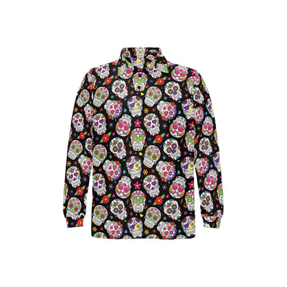 Sugar Skull Print Design LKS302 Long Sleeve Polo Shirt For Men's