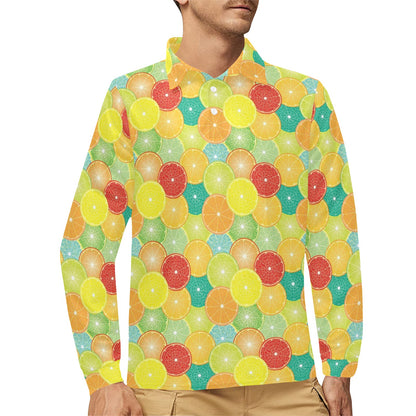 Citrus Pattern Print Design 01 Long Sleeve Polo Shirt For Men's