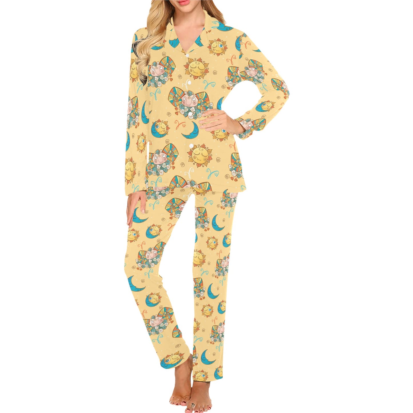 Aries Zodiac Pattern Print Design 03 Women's Long Pajama Set