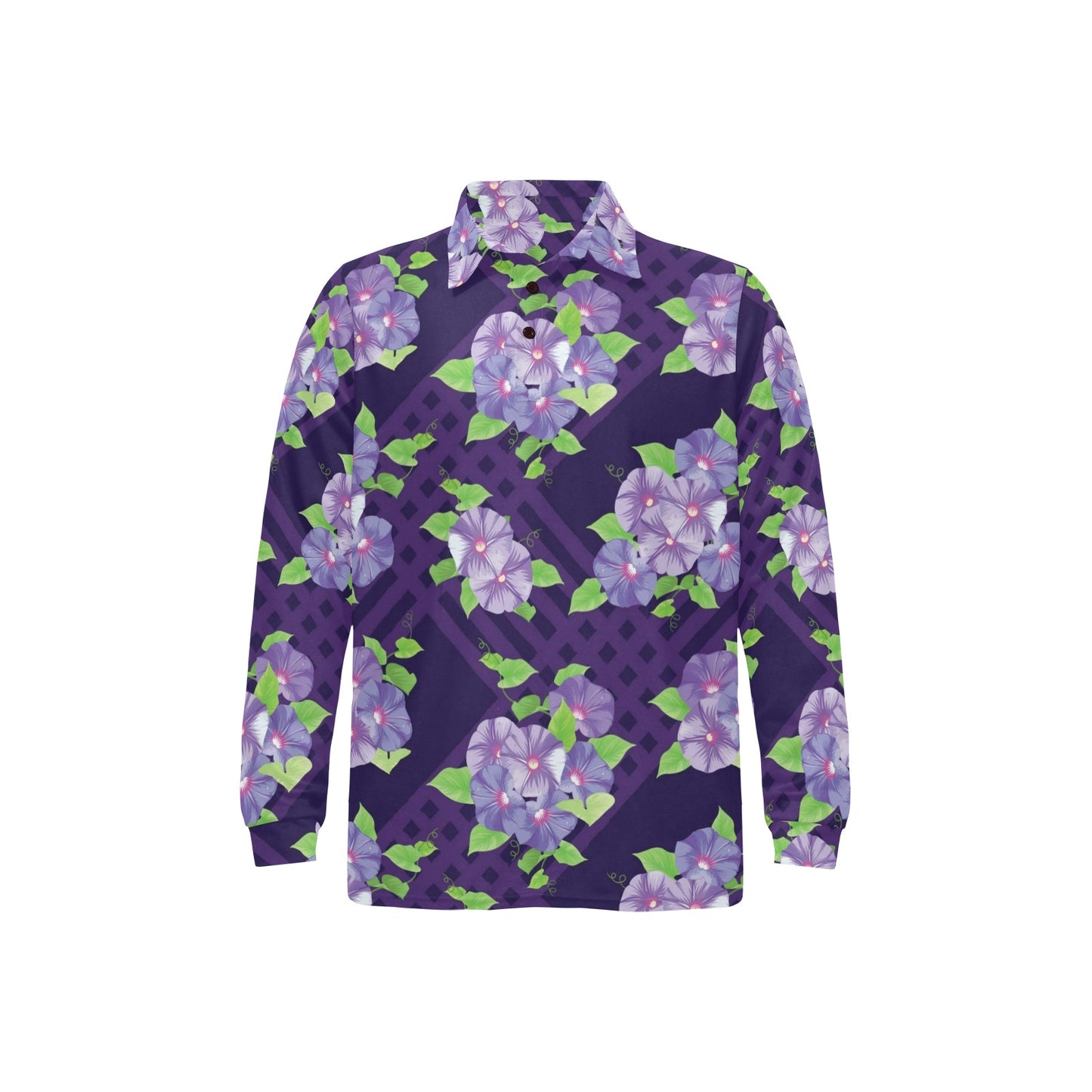 Morning Glory Pattern Print Design MG03 Long Sleeve Polo Shirt For Men's