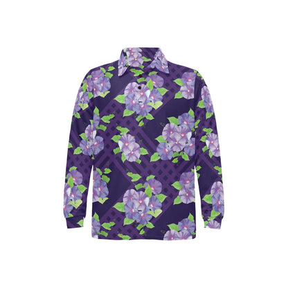 Morning Glory Pattern Print Design MG03 Long Sleeve Polo Shirt For Men's
