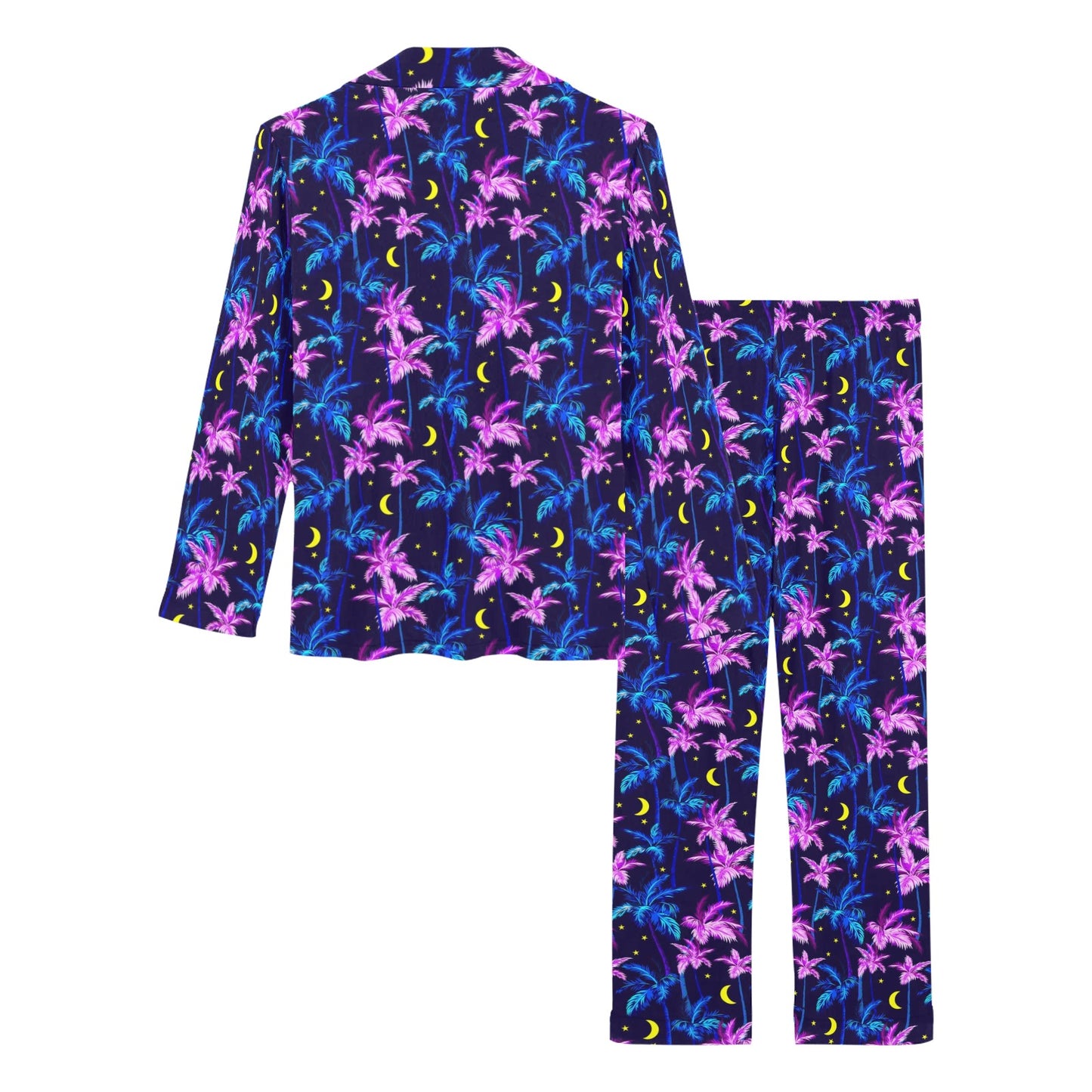 Palm Tree Night Scene Design Print Women's Long Pajama Set